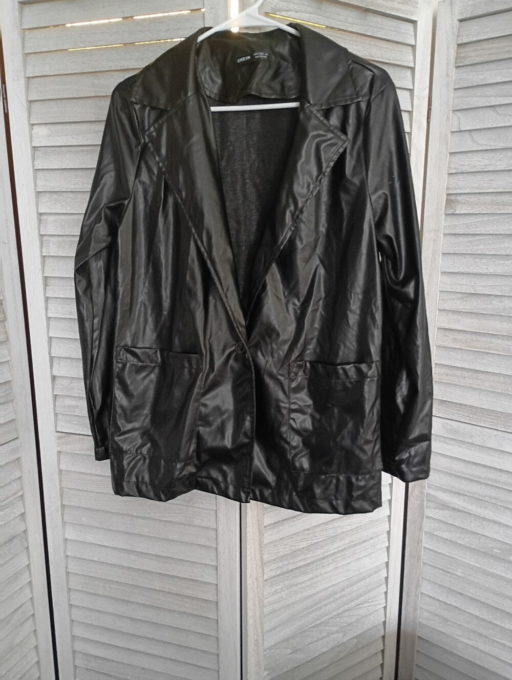 SHEIN Faux Leather Black Blazer Jacket Size Small 1 FLAW